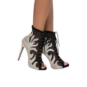 Azalea Wang women's Rhinestone Undlining Black Bootie 5 in heel peep‎ toe sz 8.5